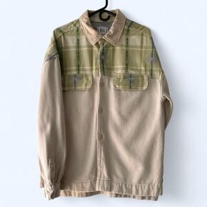 BDG Plaid Colorblock Long Sleeve Button Up Shirt Men Size M Medium Khaki